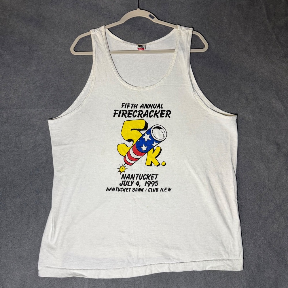 Vintage 1995 Nantucket Firecracker 5K Tank Top Mens XL White Fruit of the Loom